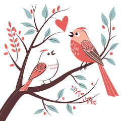 two birds on valentines day card image on a white background 