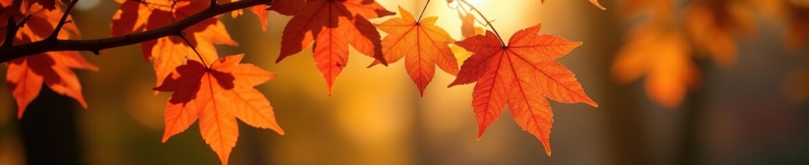 Fototapeta premium Maple branch's intricate shape soaks up sunlight, autumn, maple