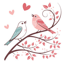 two birds on valentines day card image on a white background 