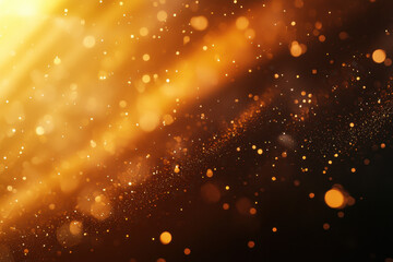 Obraz premium Glowing golden particles drifting in beams of soft ambient light.