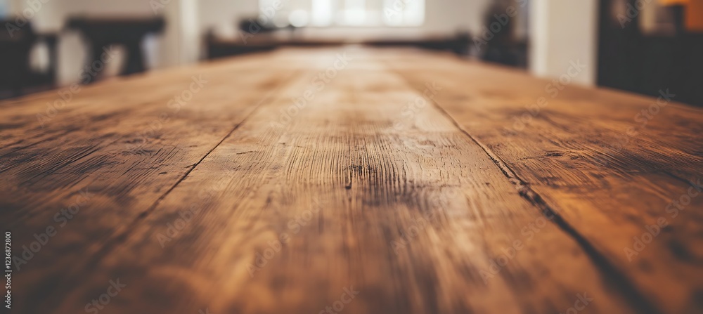 Poster an office meeting with a focus on a large table and blank space for text