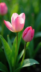 Naklejka premium Soft petals unfolding amidst lush green foliage, spring, blooming, garden