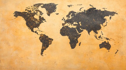Vintage world map on textured brown background.