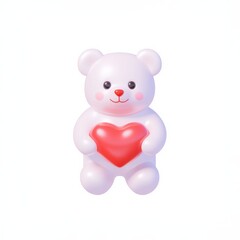Obraz premium Valentine's Day 3D. A cute white teddy bear holding a red heart, symbolizing love and affection, perfect for cheerful and romantic themes.