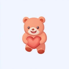 Obraz premium Valentine's Day 3D. Cute teddy bear holding a heart, displaying affection and warmth, set against a soft background.