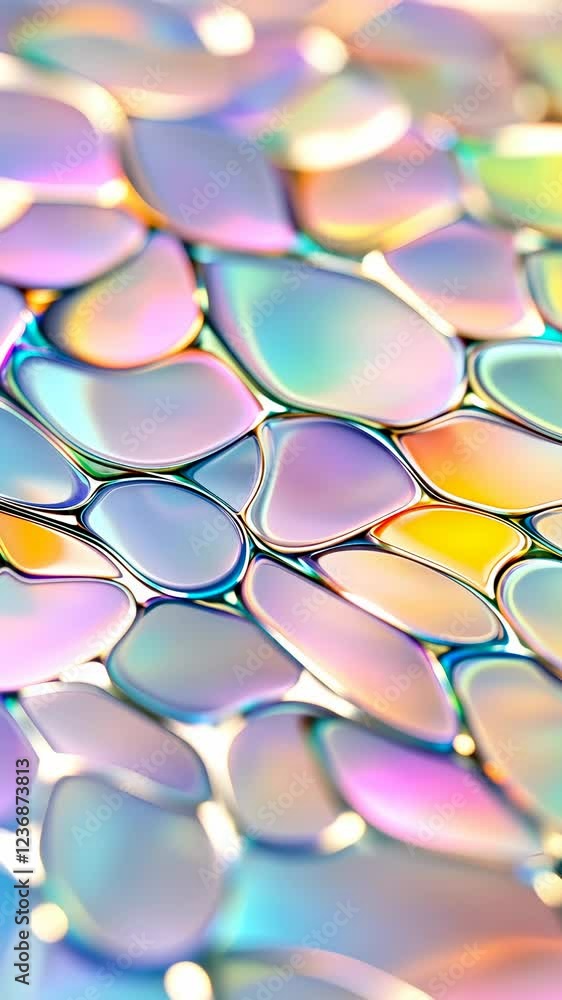 Poster iridescent tessellation holographic pattern displaying vibrant color shifts across smooth surface, g