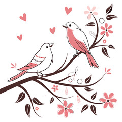 two birds on valentines day card image on a white background 