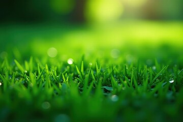 Fototapeta premium Scattered dew drops on the grassy surface, tranquil ambiance, serene, serenity