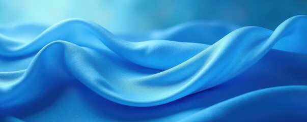 Obraz premium Ethereal blue silk, gently billowing in unseen breeze, ethereal, fabric