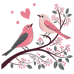 two birds on valentines day card image on a white background 