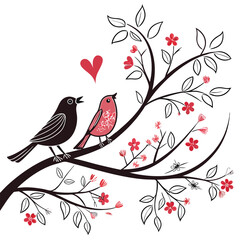 two birds on valentines day card image on a white background 