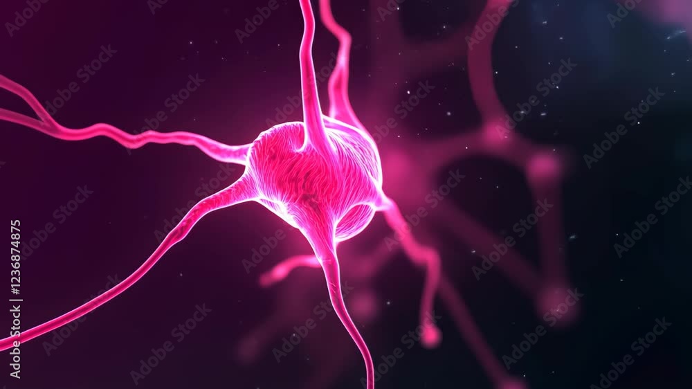 Poster glowing neon neural network in abstract cosmic scene with pink lights and futuristic design for scie