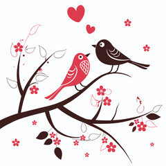 two birds on valentines day card image on a white background 