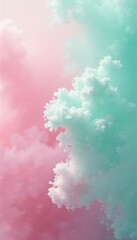Fototapeta premium Delicate cotton candy strands in a light pink and mint green mist, soft pink, airiness