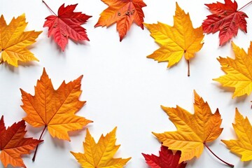 Obraz premium Dried pumpkin leaves scattered on a white surface, dried flowers, autumn leaves