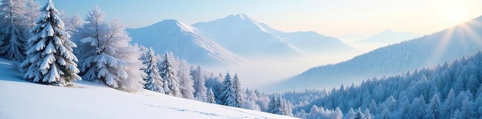 Obraz premium Frosty air and snow-covered trees on Volosyanaya mountain, serene, winter