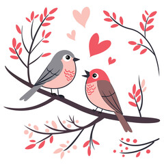 two birds on valentines day card image on a white background 