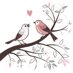 two birds on valentines day card image on a white background 