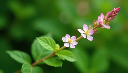 Obraz premium Detail of Brahmi flowers on a green stem with leaves, garden, greens, plants