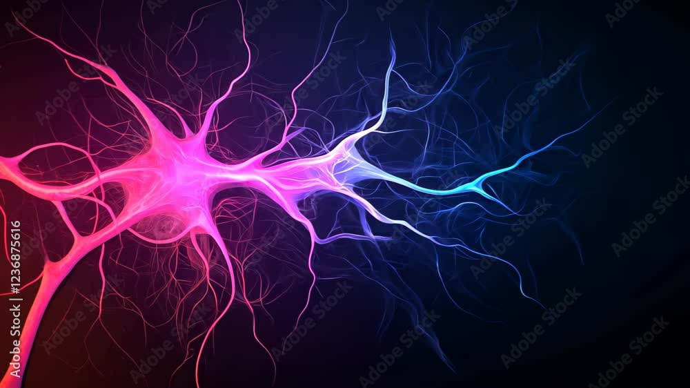 Poster abstract glowing neon neural network in cosmic space with vivid colors and electric tendrils against