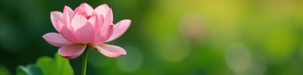 Fototapeta premium Pastel pink petals unfolding on a lush green stem, garden blooms, nature photography