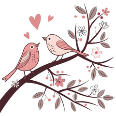 two birds on valentines day card image on a white background 