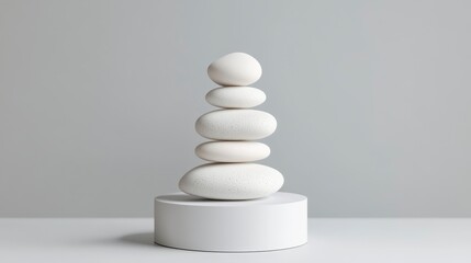 White Minimalist Stack of Stones on a Simple Circular Base