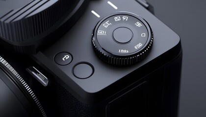 Black Camera Top Control Dial Close Up View