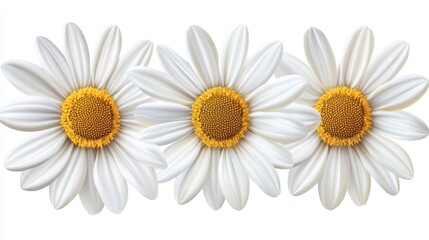 Obraz premium Three White Daisies with Yellow Centers on a Light Background