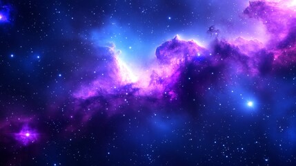 Cosmic Nebula in Deep Space - Vibrant purple and blue nebula swirls amidst a field of stars in deep space. A stunning cosmic scene.