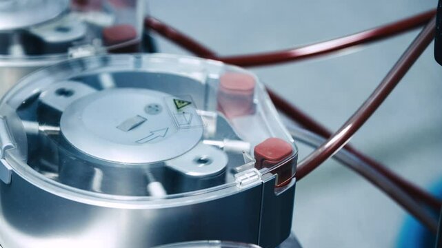 Bypass circulation unit in the operating room during heart surgery. Concept: advanced medical technologies ensuring safety and a successful outcome in complex procedures.