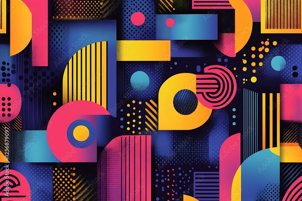 Poster abstract geometric pattern with vibrant colors and shapes.