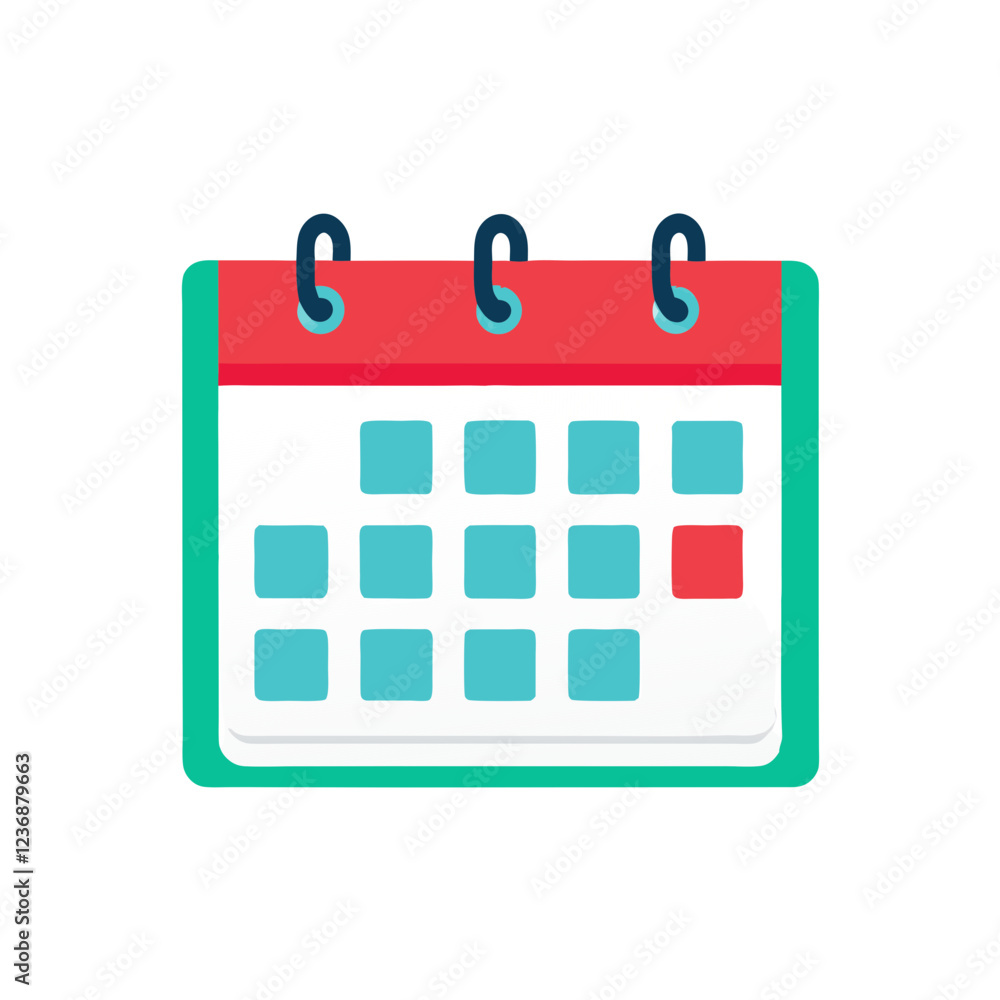 Poster a calendar illustration displays a vibrant design featuring a red top with rings. days are arranged 