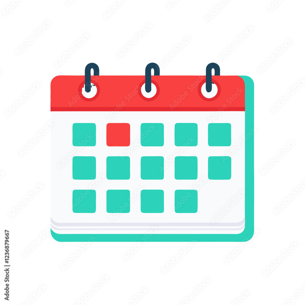 Poster a calendar focused on a highlighted date, designed with a vibrant red header and soft blue elements.