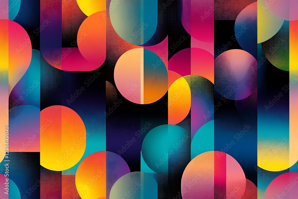 Poster abstract geometric pattern with vibrant colors and overlapping circles.