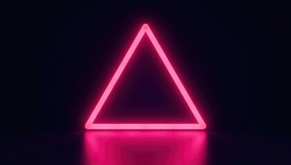 Neon glowing triangle suspended in mid-air on a black background, dark, abstract shape