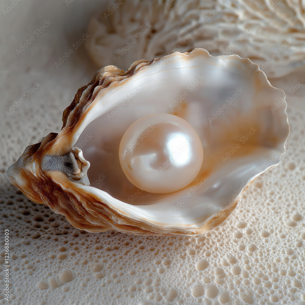 Poster luminous pearl resting inside open seashell
