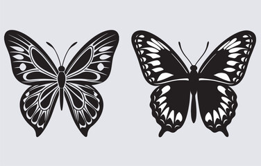 butterfly silhouette vector art illustration, set of butterflies