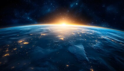 Earthrise Sunrise Showing City Lights From Space