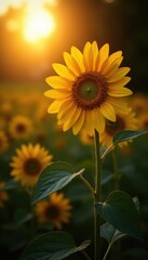 Golden sunflower blooms in darkness, radiating warmth and light, bloom, wildflower