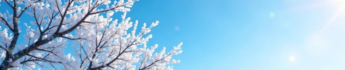 Frosty branches etched against a clear blue sky on a cold winter morning, winter, sky, cold