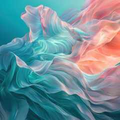 Obraz premium Ethereal flowing textures in pastel turquoise and coral with a soft fluid motion.