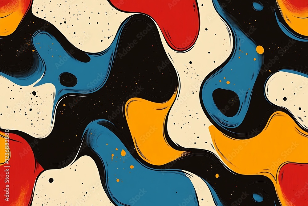 Poster abstract colorful swirls and splatters pattern.
