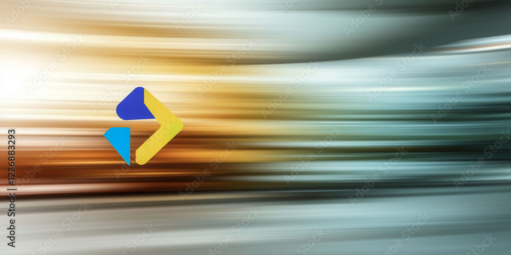 Poster a blurry image of a blue and yellow arrow with a white background. concept of motion and speed, as i