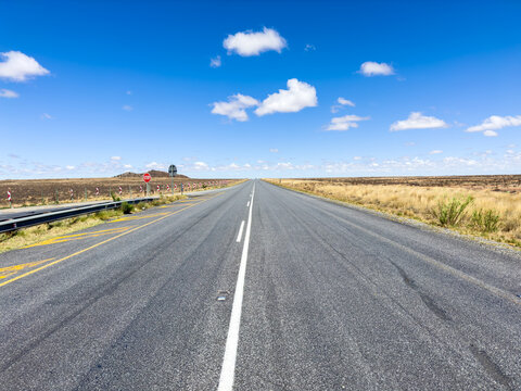 The N1 highway in the heart of the Karoo. The N1 allows travel by road between Johannesburg and Cape Town, South Africa.
