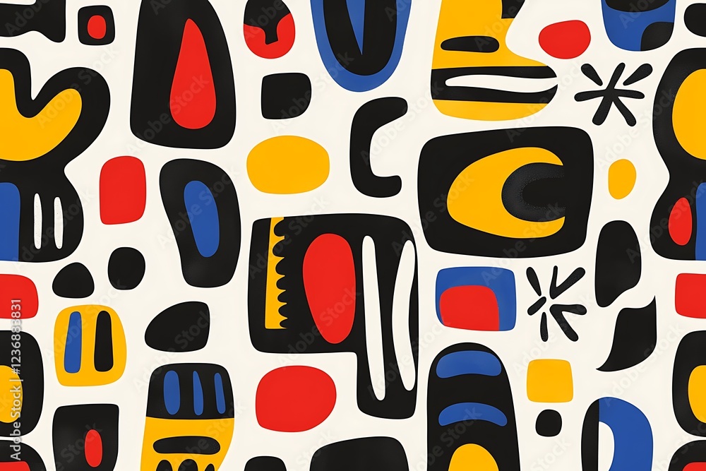 Poster abstract seamless pattern with bold colorful shapes and organic forms.