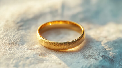 Golden Wedding Ring on Snow Surface with Soft Natural Light Winter Romance