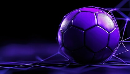 Fototapeta premium A vibrant purple soccer ball set against a dark, abstract background with a modern artistic flair.