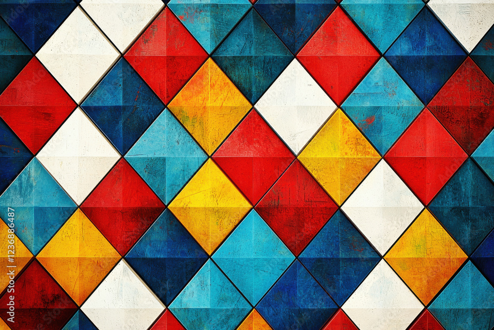 Poster vibrant geometric triangles create a modern artistic pattern on a clean white background