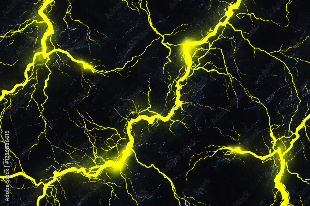 Poster bold yellow lightning bolt pattern on black background creates an edgy and dynamic design for variou